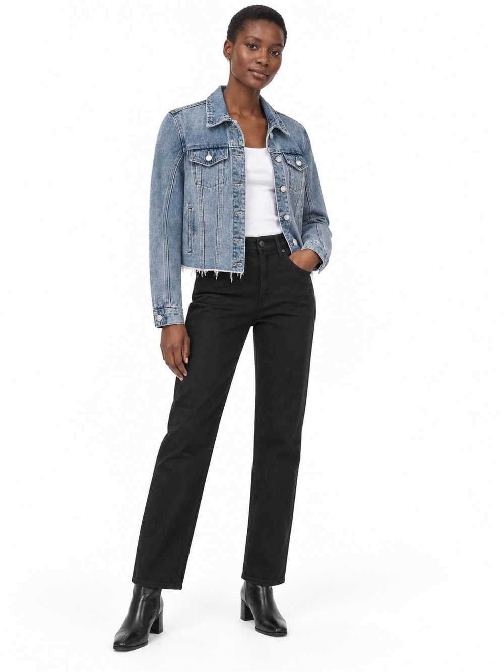 BLANKNYC Cropped Distressed Denim Jacket Raw Hem Women’s Medium